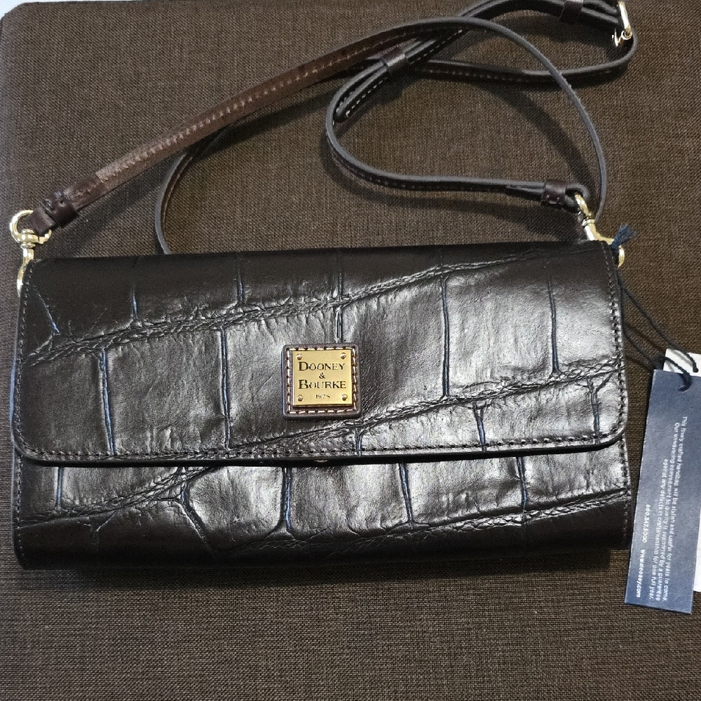 Dooney & Bourke Dark Brown Croc-Embossed Clutch